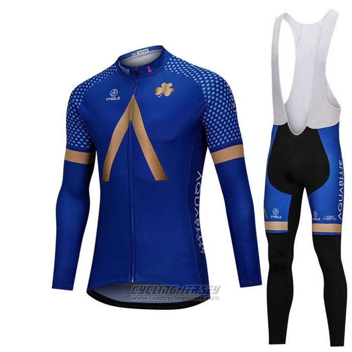2018 Cycling Jersey Aqua Blue Sport Blue Long Sleeve and Bib Tight